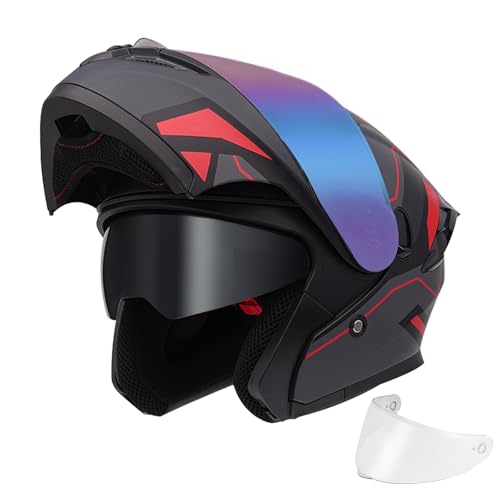 Modular Motorcycle Helmet Dual Visor Flip Up Full Face Helmets SJ-809 DOT Approved for Adults Men Women (Matte Cosmos, M)