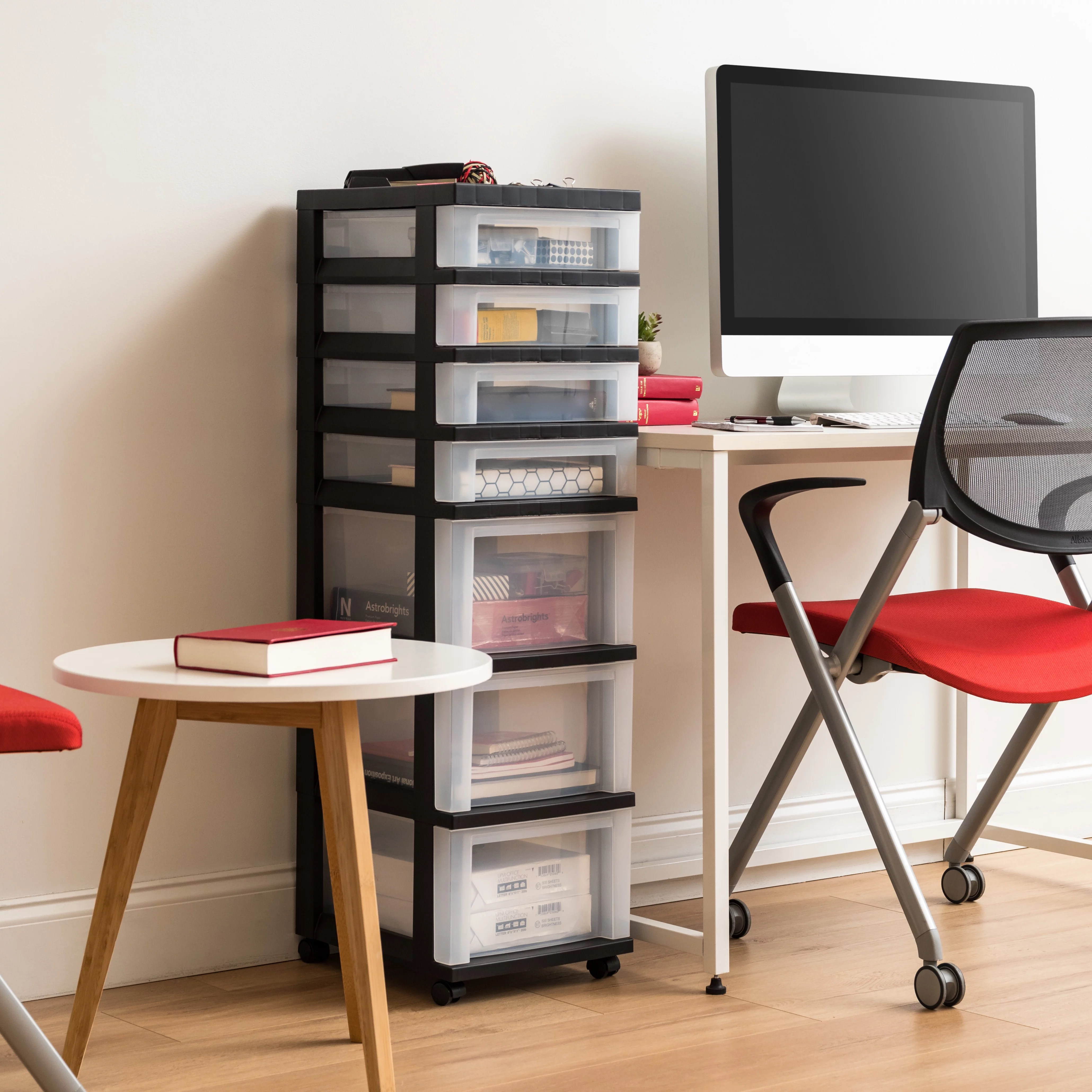 IRIS USA 7 Drawer Rolling Storage Cart with Organizer Top, Black