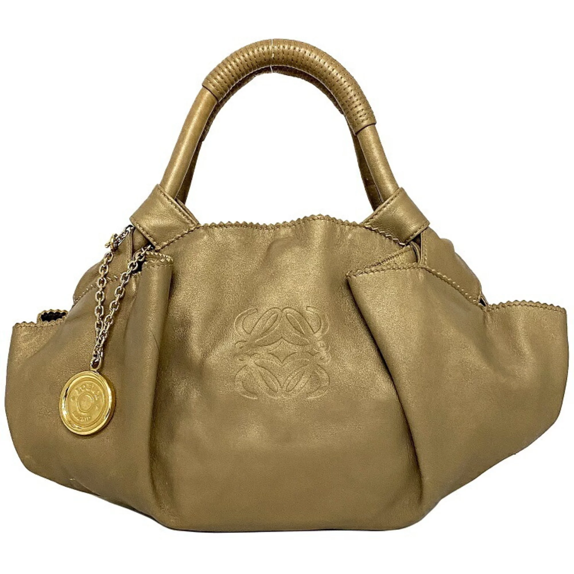 Pre-Owned Loewe Handbag Nappa Aire Gold Anagram Leather LOEWE Soft Ladies (Fair)
