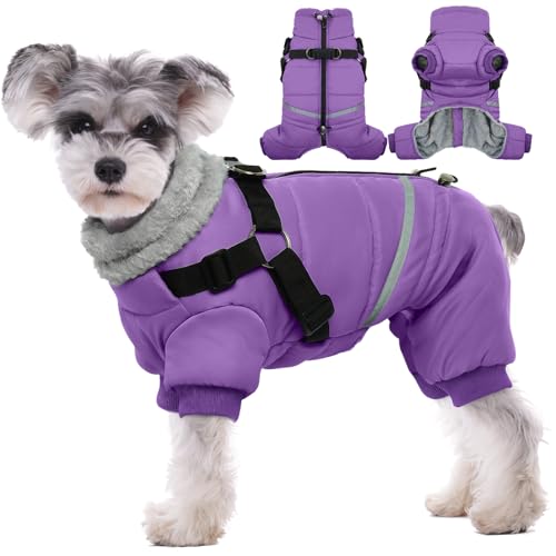 BRKURLEG Black Dog Coat with Harness, Dog Winter Jacket, Dogs Onesie Body Warm Jackets, Small Dogs Winter Coats Reflective Windproof Warm Cold Weather Coats, Pet Waterproof Jacket Hiking XL