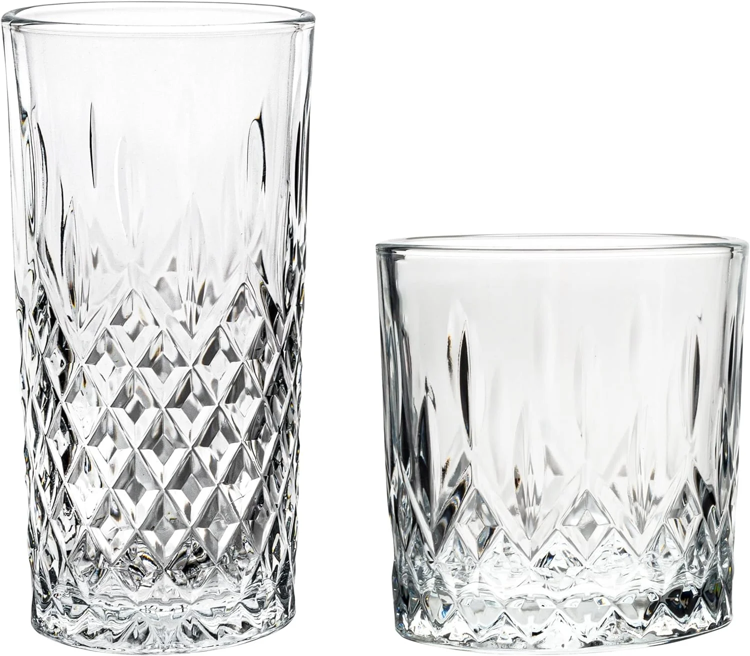 Rock And Set, 8 Piece Set Of Glasses, 4 Tall 12.25 Ounce Glasses And 4 Short 11.25 Ounce Whiskey Glasses