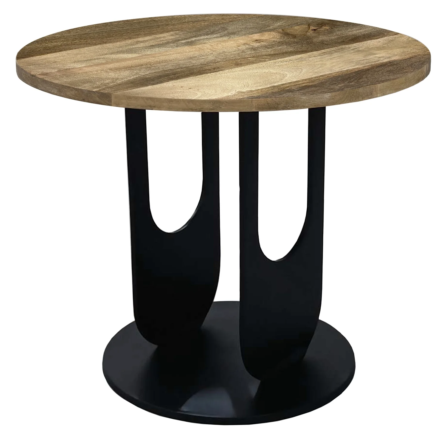 The Urban Port  22 in. Round Natural Mango Wood Top Black Iron U Shaped Legs Side End Table, Brown