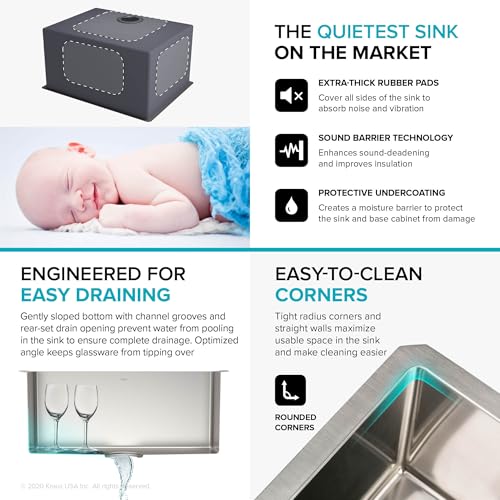 Kraus KHU101-24L Standart PRO 24-inch Undermount 16 Gauge Single Bowl Laundry and Utility Sink, 24 Inch, Tight Radius