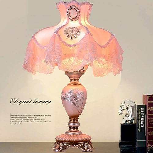 Vintage Pink Table Lamp Victorian Style with Button Switch Decorative Desk Lamp - Bedside Lamps for Nightstand for Living Room Bedroom Office