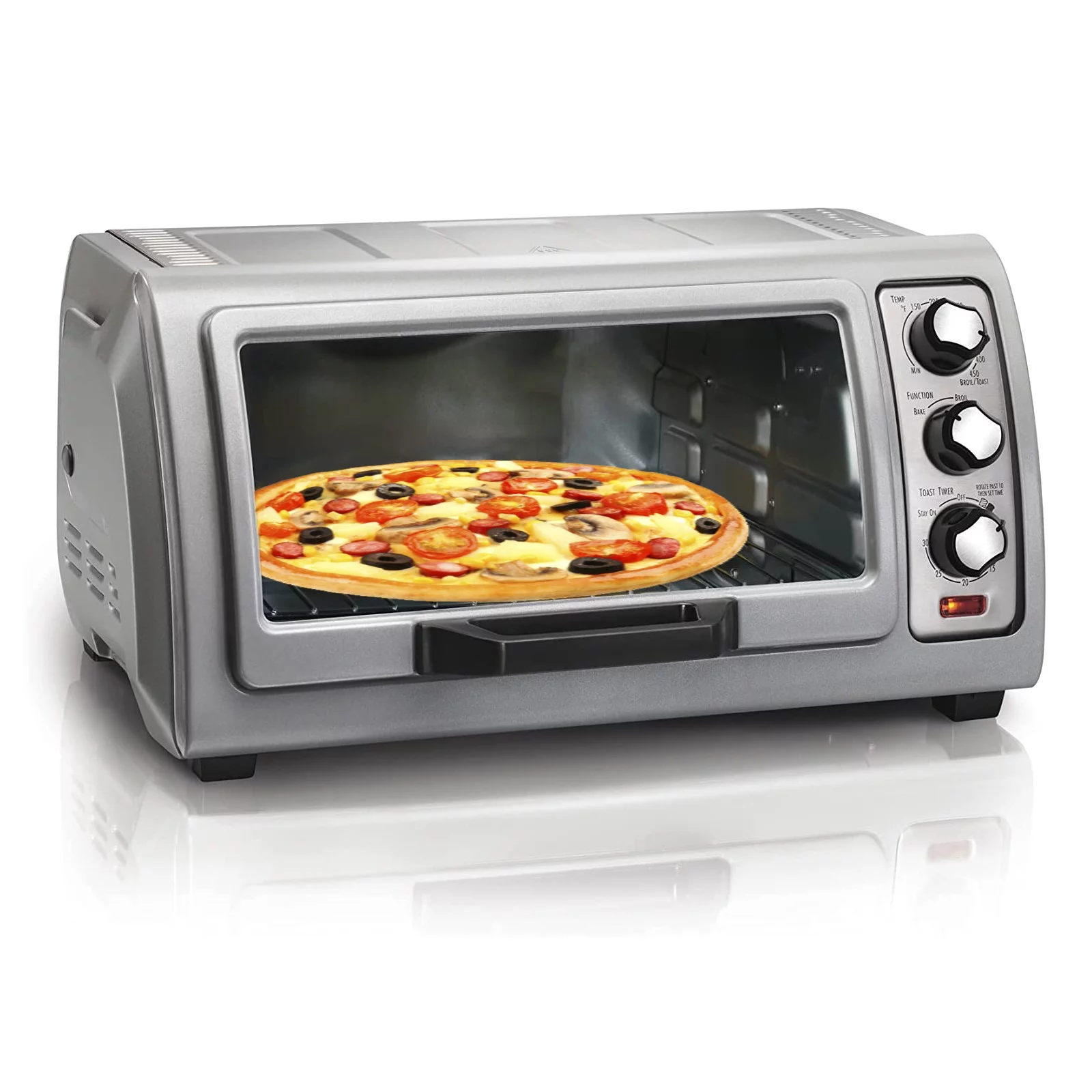 6-Slice Countertop Toaster Oven - With Roll-Top Door & Bake Pan (Silver)