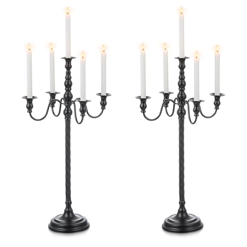 Black Candelabra Halloween Decorations: 28 Inches Floor Gothic Candle Holder 5 Arm Metal Candlestick Stand for Table Fireplace Victorian Decor Set of 2