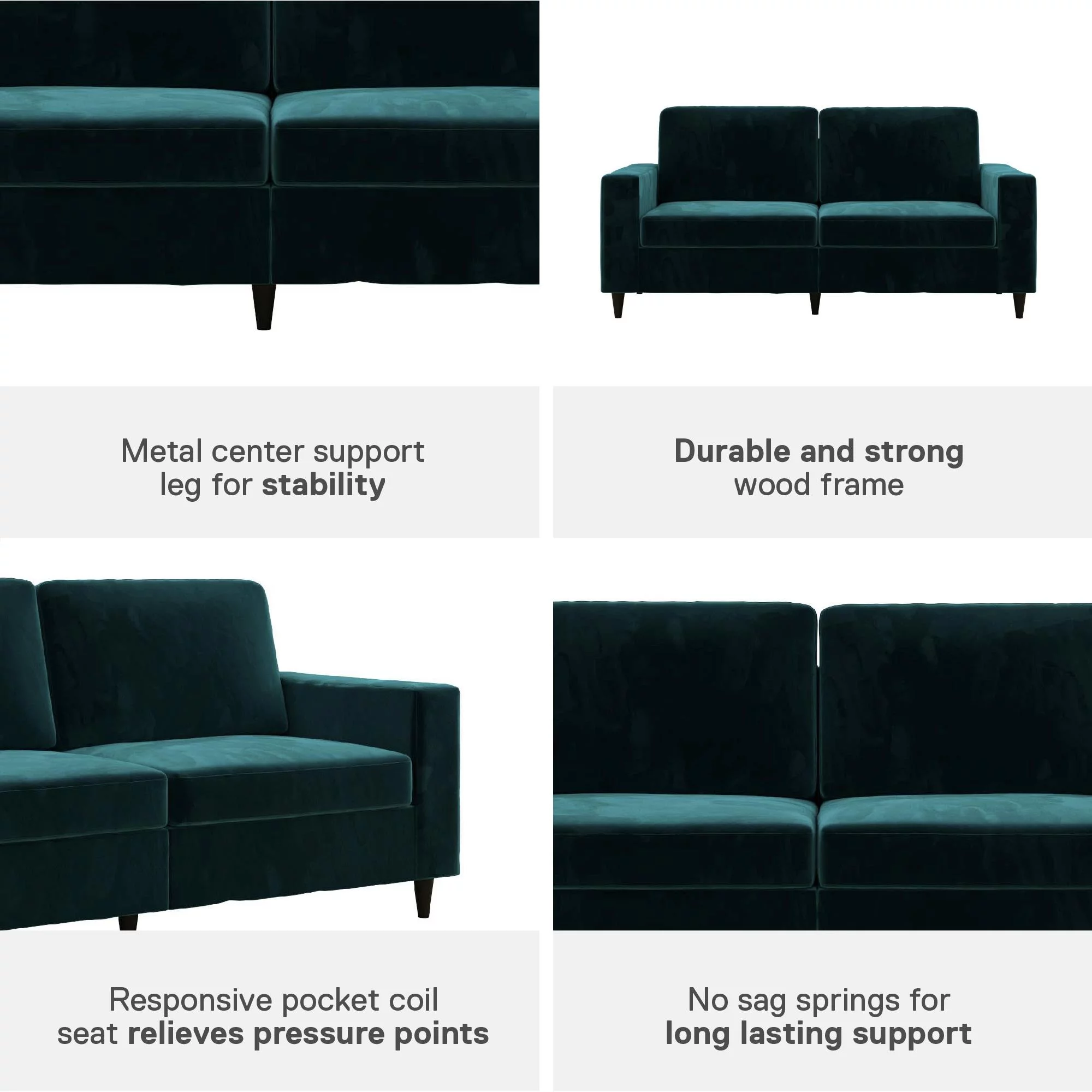 DHP Cooper 3 Seater Sofa, Green Velvet