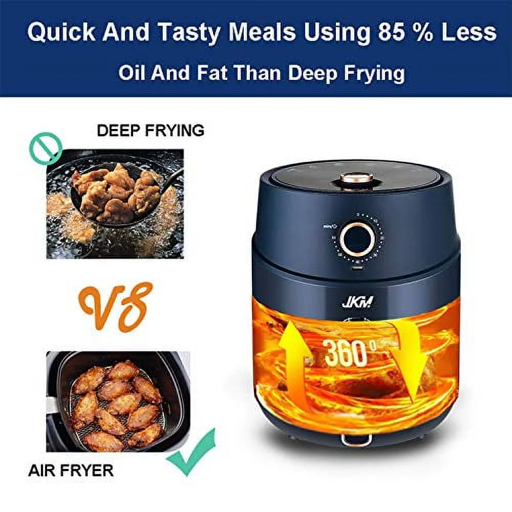 JKM 3.7 Quart Air Fryer Oven 1500W,15 E-Recipes, Control Timer&Temp Knob, Auto Shut Off, Navy Blue