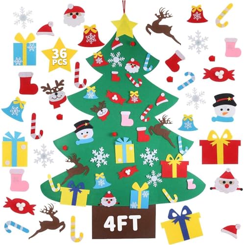 GameXcel 4ft Felt Christmas Tree for Toddlers with 36pcs Ornaments, Montessori DIY Xmas Decorations - 4 Feet