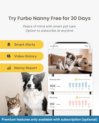Furbo 360° Cat Camera - Unlock Camera & Smart Features w/Paid Plan: Home Security & Pet Safety Alerts, Rotating Treat Dispenser w/Speaker, Smart Cam w/Phone App (Subscription Required, 3mo Minimum)