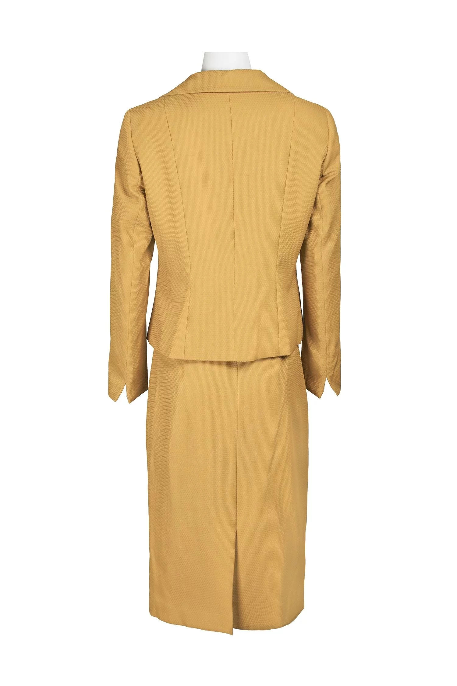 Le Suit Notched Collar 3 Button Flap Pocket Square Texture Jacket with Zipper Back Skimmer Skirt  (Two Piece)-DIJON / 16