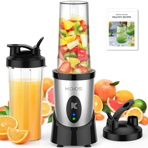 KOIOS Smoothie Blender, 900W Personal Blender for Shakes and Smoothies for Kitchen with 2 No-BPA 22oz Portable Cups, Single Serve Smoothies Maker Mixer for Juices, Nutritious Recipe (Grey Blue)