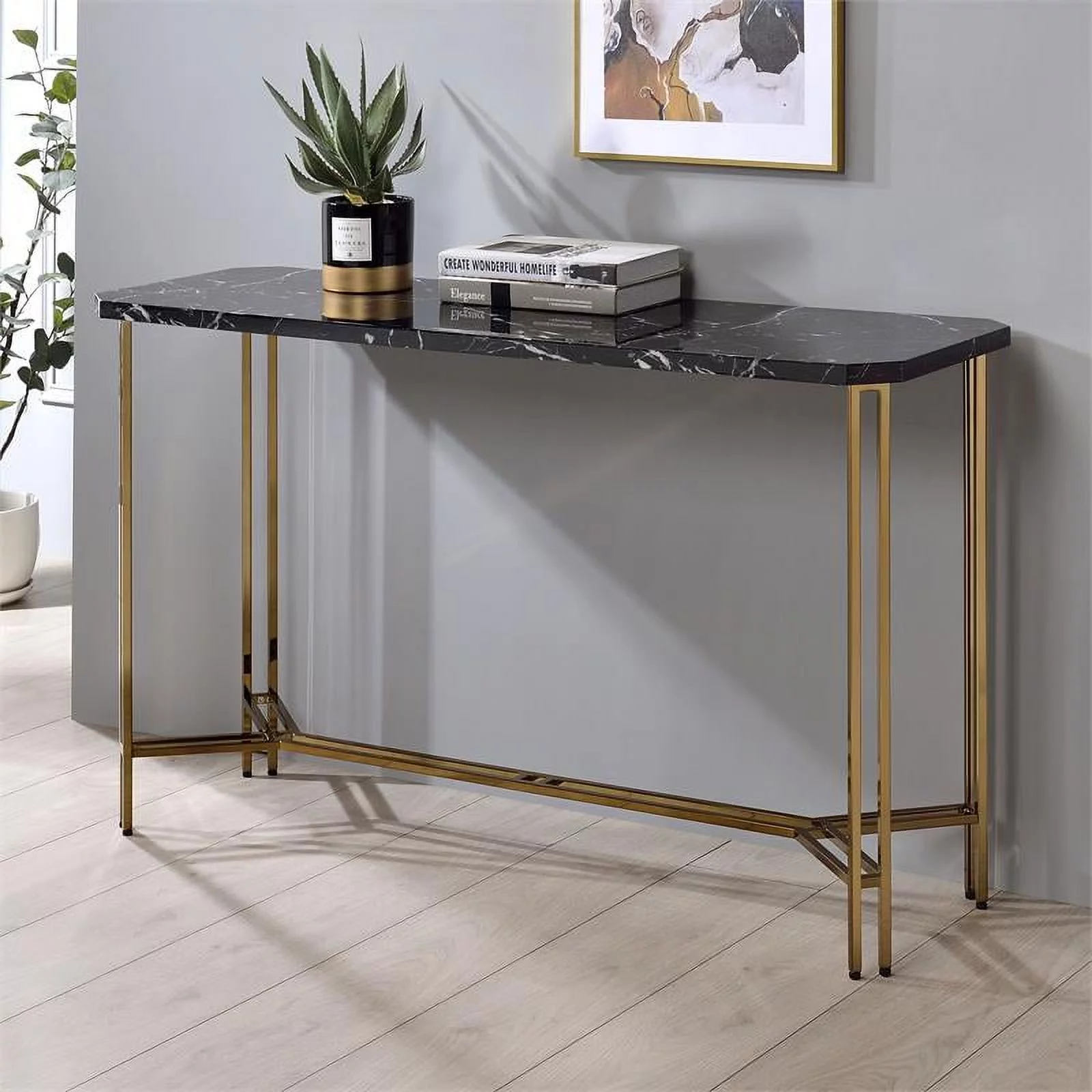 Steve Silver Daxton Black Faux Marble Sofa Table