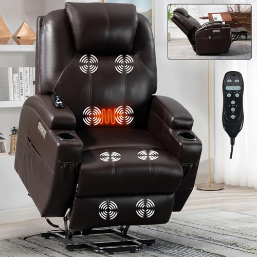 Power Lift Recliner Chair for Elderly with Heat and Massage, Remote Control, 2 Cup Holders, USB Charge Port, Side Pocket, Adjustable Motorized Home Theater Single Seat Modern (Black)