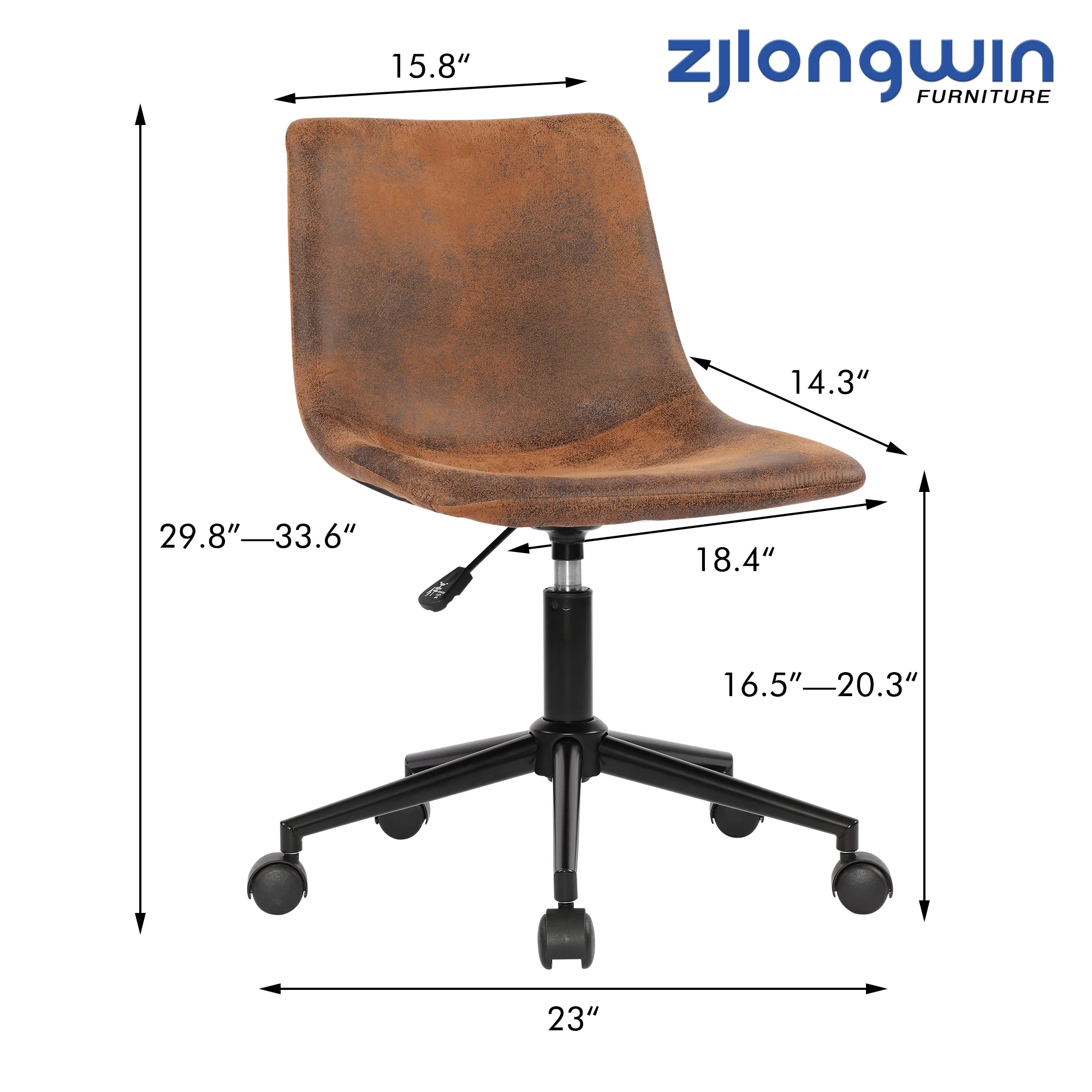 PU-like Fabric Office Chair Ergonomic Swivel Small Computer Desk Chair No Arms with Lumbar Support Height Adjustable Task Chair for Adults and Kids, Brown, Set of 1