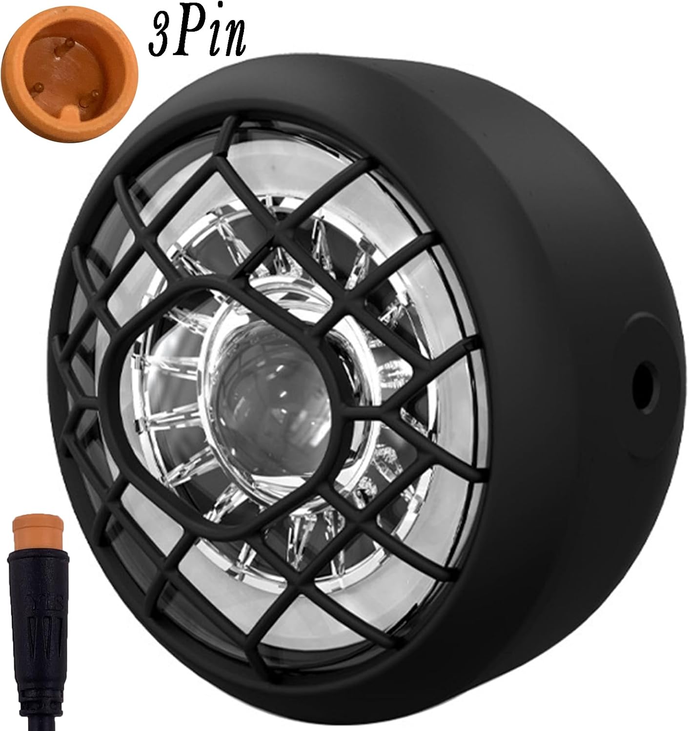 E-Bike Head Light Bicycle Retro 3 Pins Connector LED - 24V 36V 48V 52V Front Head Light, Waterproof Super Bright LED Bike Headlights Ultra Bright Bike Safety Light Mounting on Front Fork