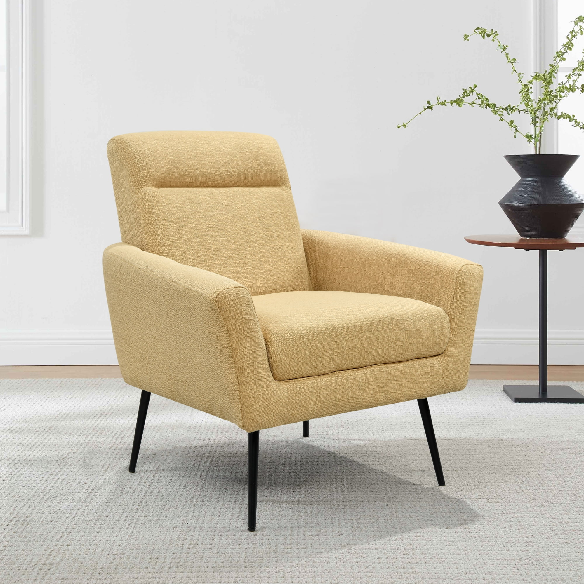 Mid Century Modern Upholstered Fabric Accent Chair, Living Room, Bedroom Leisure Single Sofa Chair (with Metal Legs), TV armrest seat, Suitable for Small Space Home, Office, Coffee Chair,Yellow