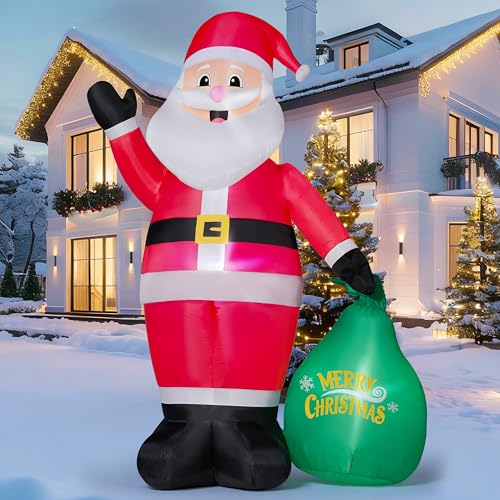 JOYIN 8FT Tall Christmas Inflatable Santa Outdoor Decoration for Yard, Blow Up Santa Decor Holding Gift Bags with Build-in LEDs for Xmas Party Decor Yard Outside Garden Holiday Decoration