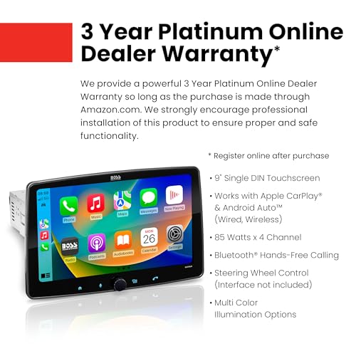 BOSS Audio Systems BVCP9700A-FL Single DIN Car Stereo Wireless Apple CarPlay, Android Auto, 7 Inch Touchscreen, Bluetooth, AM/FM Radio Receiver