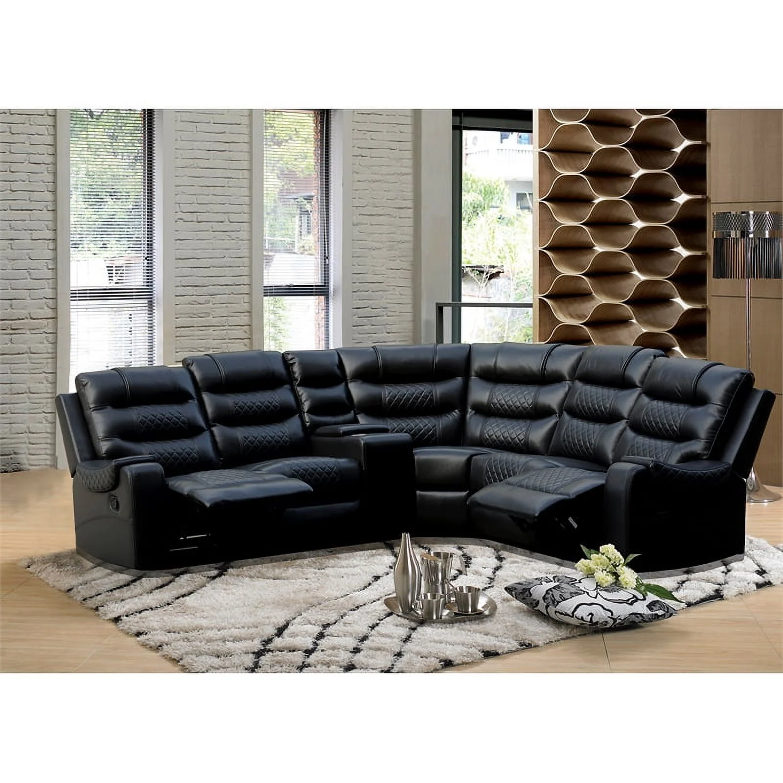 Mirabell 5-piece Faux Leather Reclining Sectional with console in Black
