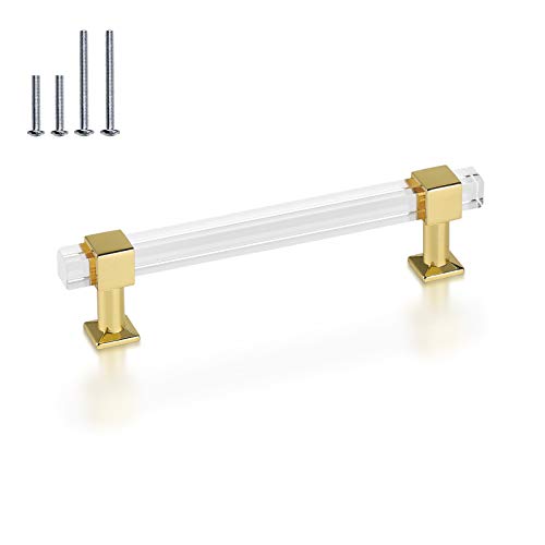 30 Pack Cabinet Pulls 5 Inch Hole Center Kitchen Cabinet Handles Gold Modern Drawer Pulls Acrylic Cabinet Hardware for Bathroom