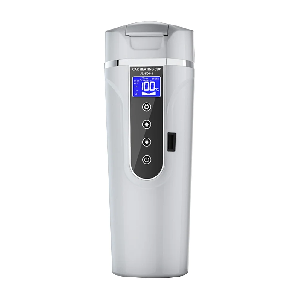 Virwir 24V/12V Travel Electric Kettle 500ml Car Heating Mug 304 Stainless Steel Liner Temp Control Portable Coffee Tea Cup for Car Truck