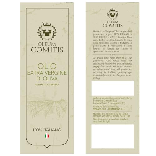 Oleum Comitis - Extra Virgin Olive Oil 100% Italian Cold Pressed - Made in Italy - 6 Bottles of 750 ml (25.4 fl oz)