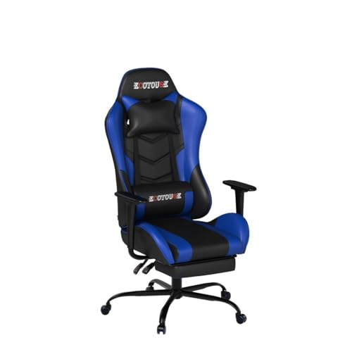 ECOTOUGE PC Massage Gaming Chair with Footrest Ergonomic Office Desk Chair Racing PU Leather Recliner Swivel Rocker with Headrest and Lumbar Pillow, Blue