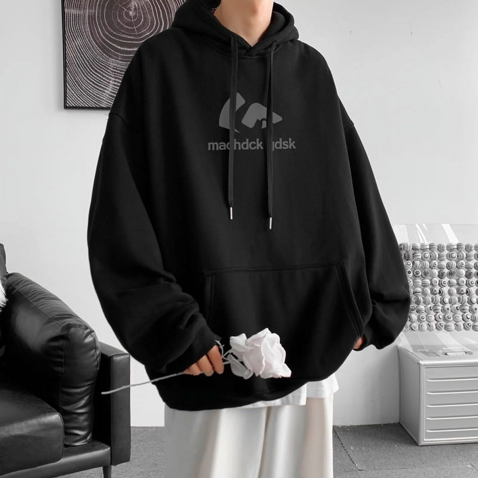 Spring And Autumn Hip Hop Hooded Sweatshirt Men'S Trendy Loose Casual Jacket Black Xl