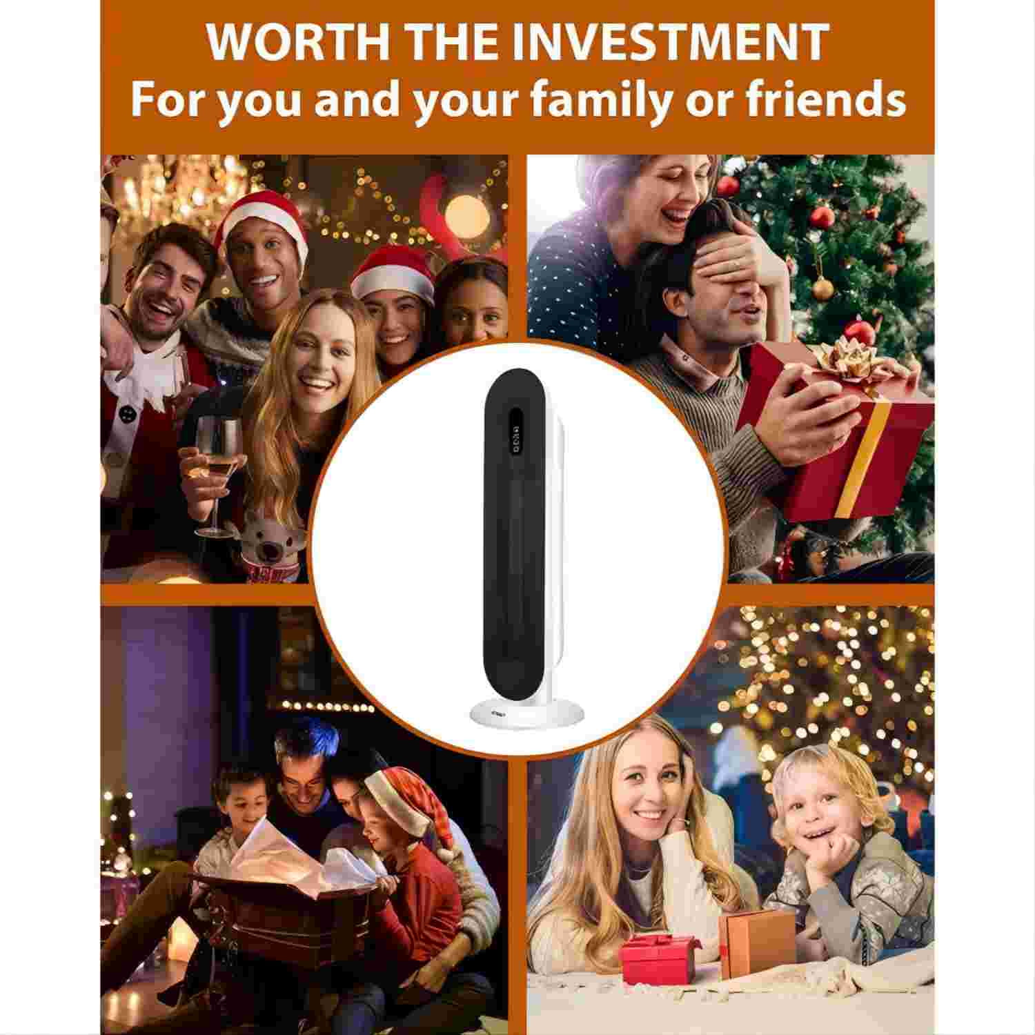 HONGGE 1500W Electric Ceramic Tower Space Heater with Remote, White