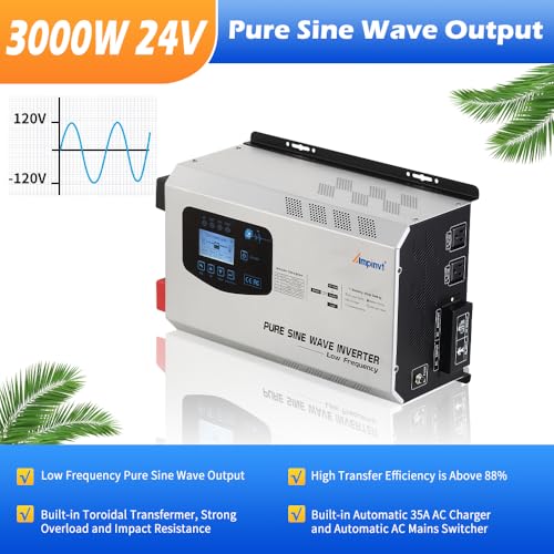 Off Grid Inverter Charger 5000W Peak 15000W DC 48V to 120V/240V AC Split Phase Output, with Battery AC Charger, Low Frequency Pure Sine Wave Inverter for Solar Home