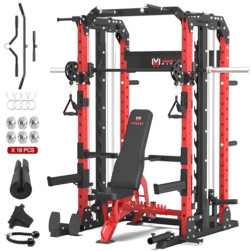 Smith Machine Home Gym with Aluminum Pulley Set - 2000lbs Capacity All-in-One Power Rack with Cable Crossover, Pull-Up Bar & Dip Station, Includes 18 Attachments, P107 Anvil