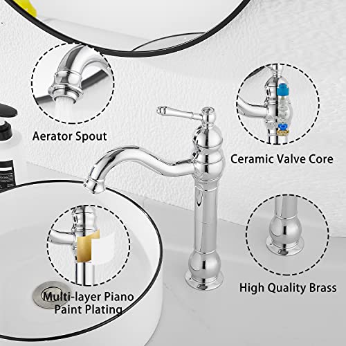 GGStudy 360° Swivel Antique Brass Bathroom Vessel Sink Faucet Single Handle One Hole Matching with Pop Up Drain