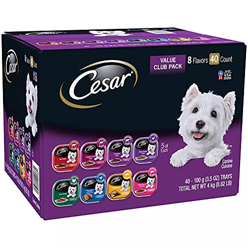 Cesar Canine Cuisine Wet Dog Food, 8 Flavor Variety Pack Classic Loaf in Sauce - Forty Counts with 8 Different Classic Flavors - Variety Pack (1 - Pack)