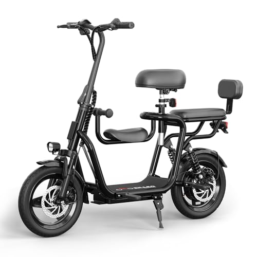 Electric Scooter with 3 Seats for Adults Power by 350W Motor 500W Peak, E Bike with 14