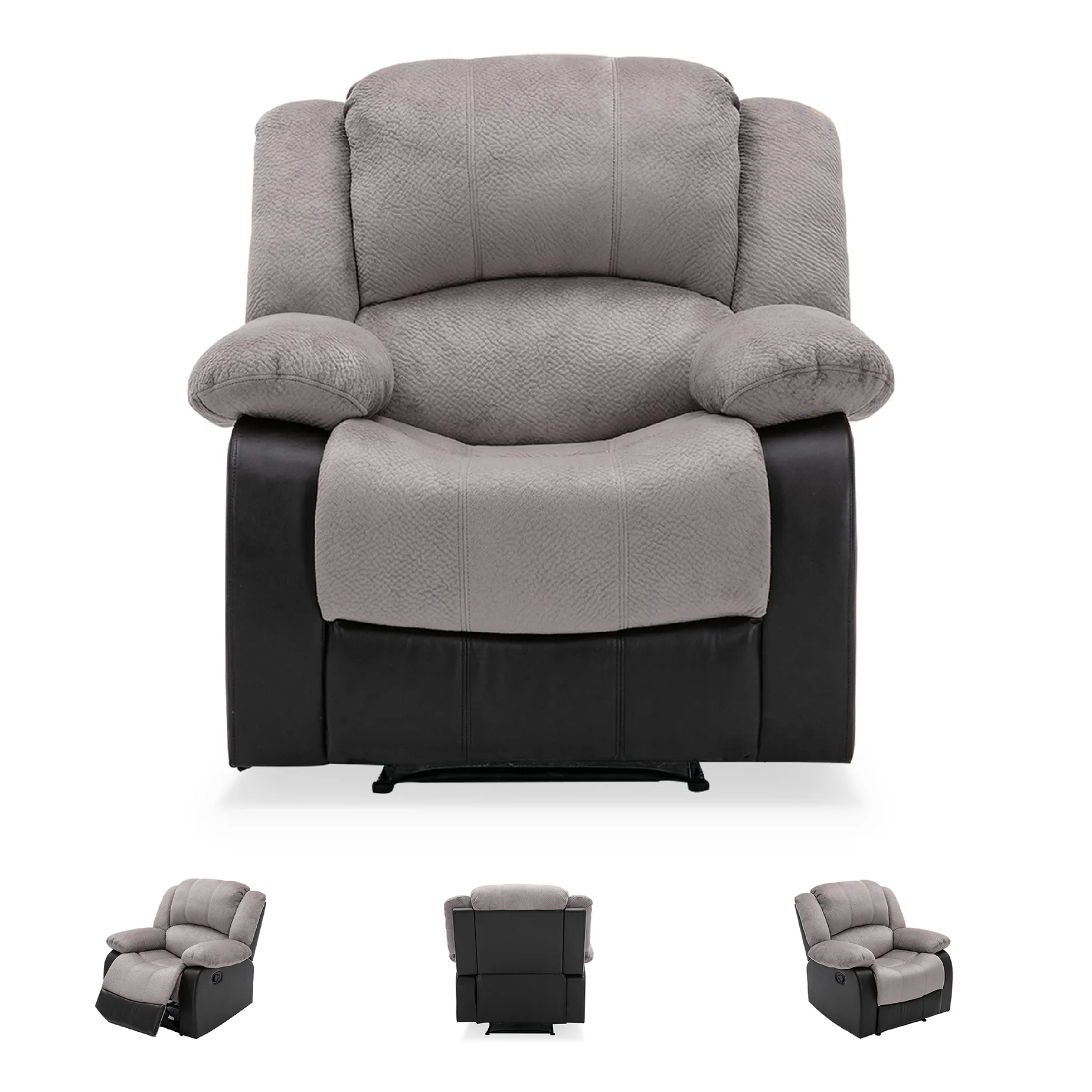 Nathaniel Home Manual Single Reclining Sofa, Champion PU Leather Upholstered Couch, Tufted Recliner, Plush Scoop Seating, for Living Room Home Theater, Gray