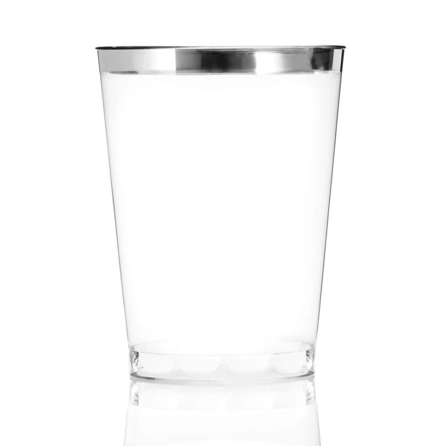 Nicole Fantini's 10 Oz disposable Fancy Silver Rim Clear hard Plastic Tumblers/Cups, 16CT/Pack for Wedding ,Elegant Party & All Occasions.:48CT