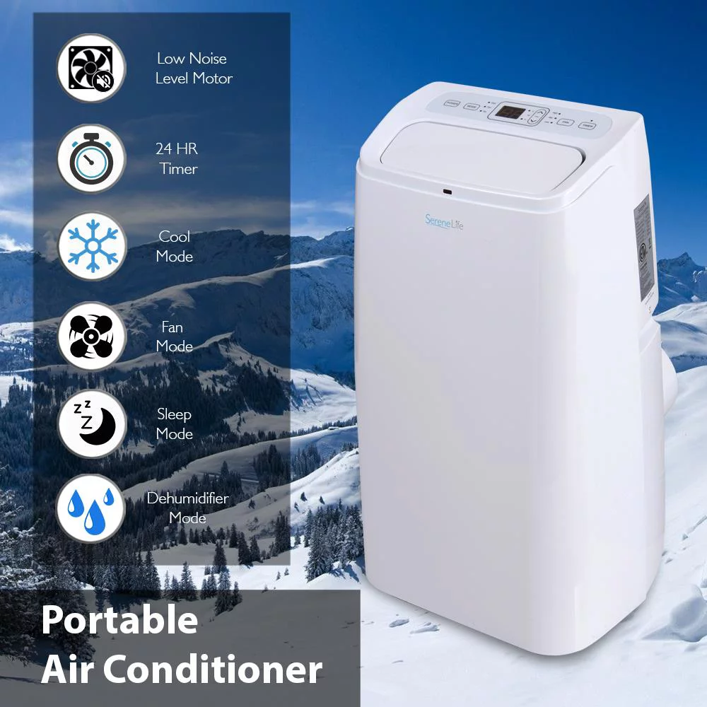 SereneLife SLPAC12 - Portable Air Conditioner - Compact Home AC Cooling Unit with Built-in Dehumidifier & Fan Modes, Includes Window Mount Kit (12,000 BTU)