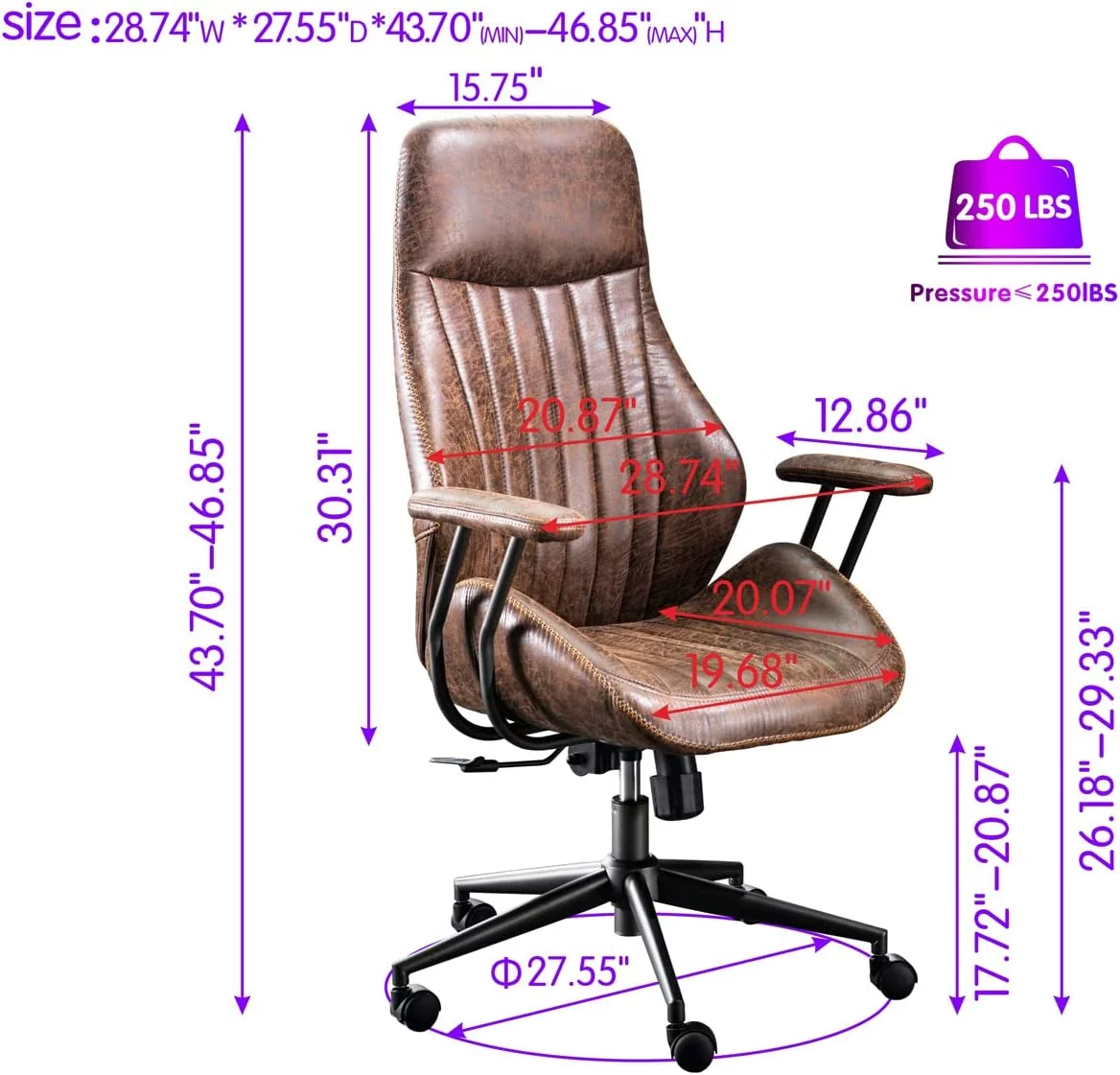 Ergonomic Office Chair, Modern Computer Desk Chair High Back Suede Fabric Desk Chair with Lumbar Support for Executive or Home Office (Brown)