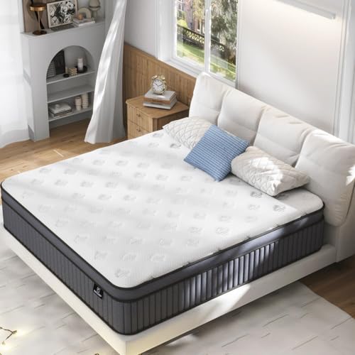 12 Inch King Size Mattress [Enhanced], Firm King Mattress In A Box, Hybrid Mattresses With Gel Memory Foam & Independent Pocket Springs, Pressure Relief, Cooling, Additional Support, 365-night Trial
