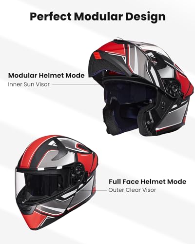 ILM Adult Motorcycle Helmet Dual Visor Flip up Modular Full Face Helmet DOT Model WS206