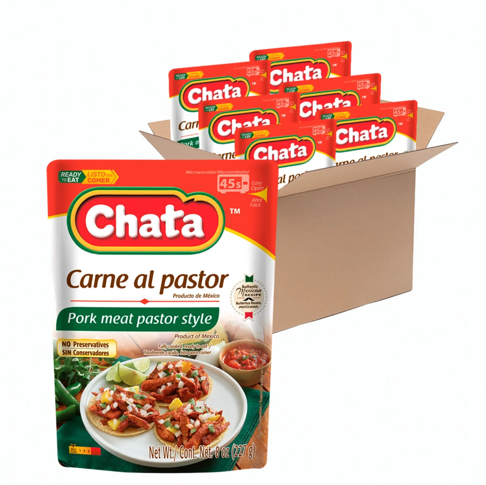 Chata Pork Meat Pastor Style Pouch, 8 oz, Pack of 6
