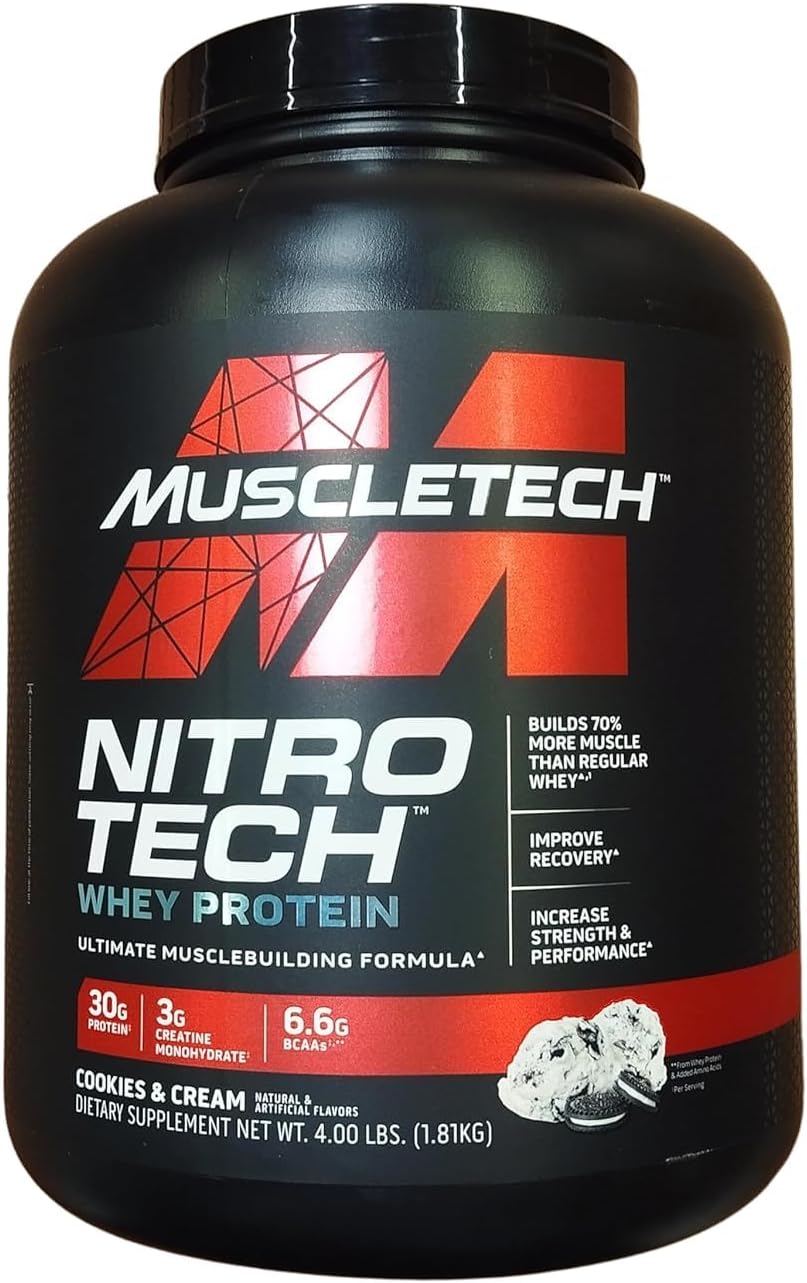 Muscletech Whey Protein Powder Nitro-Tech Whey Protein Isolate & Creatine Monohydrate Powder Platinum Pure Micronized Muscle Recovery + Builder for Men