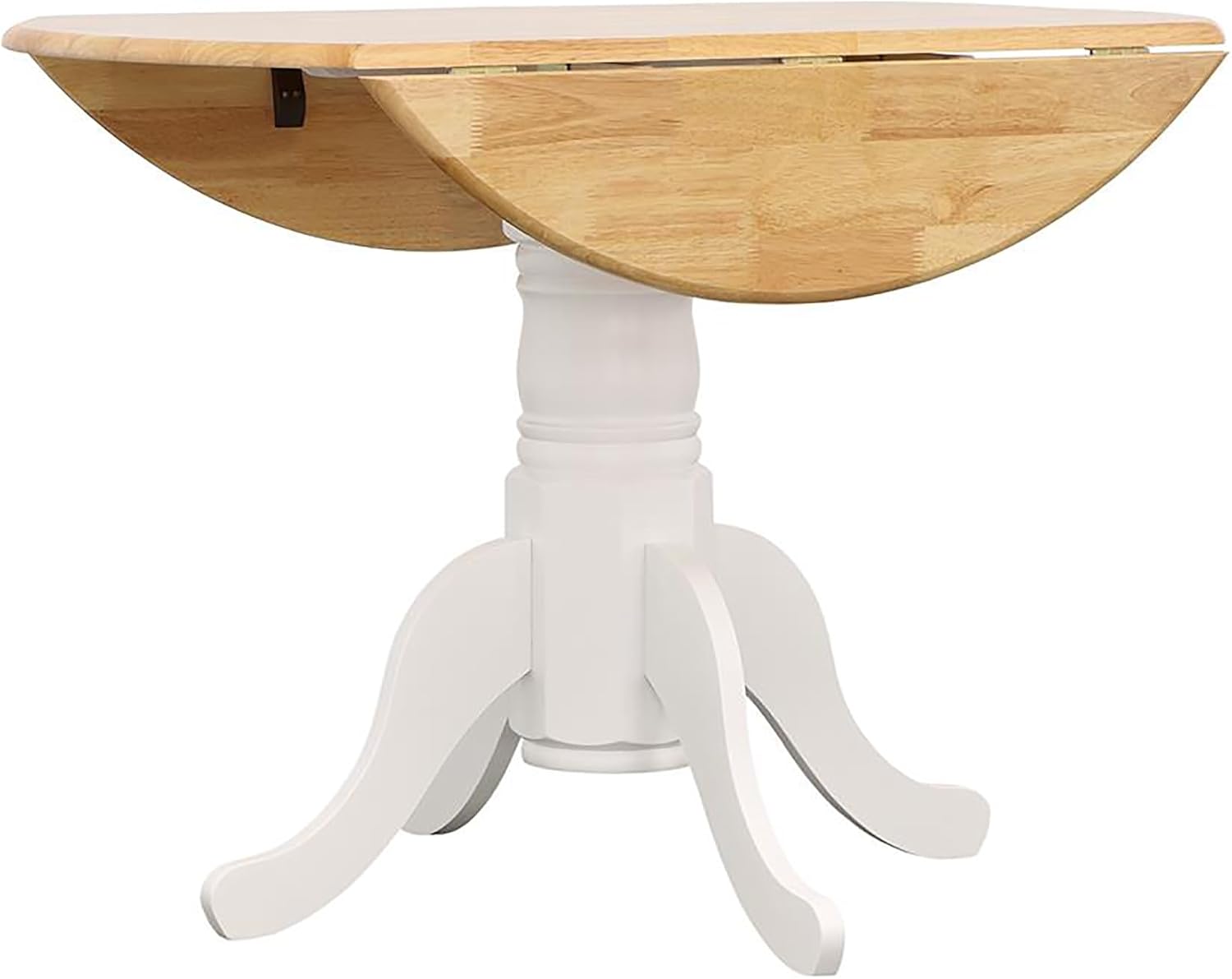 Natural Brown and White Round Dining Table with Drop Leaf