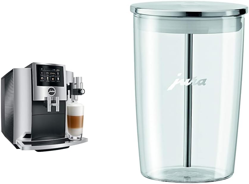 Jura S8 Automatic Coffee Machine, 64 ounces, Chrome & Glass Milk Container, Clear