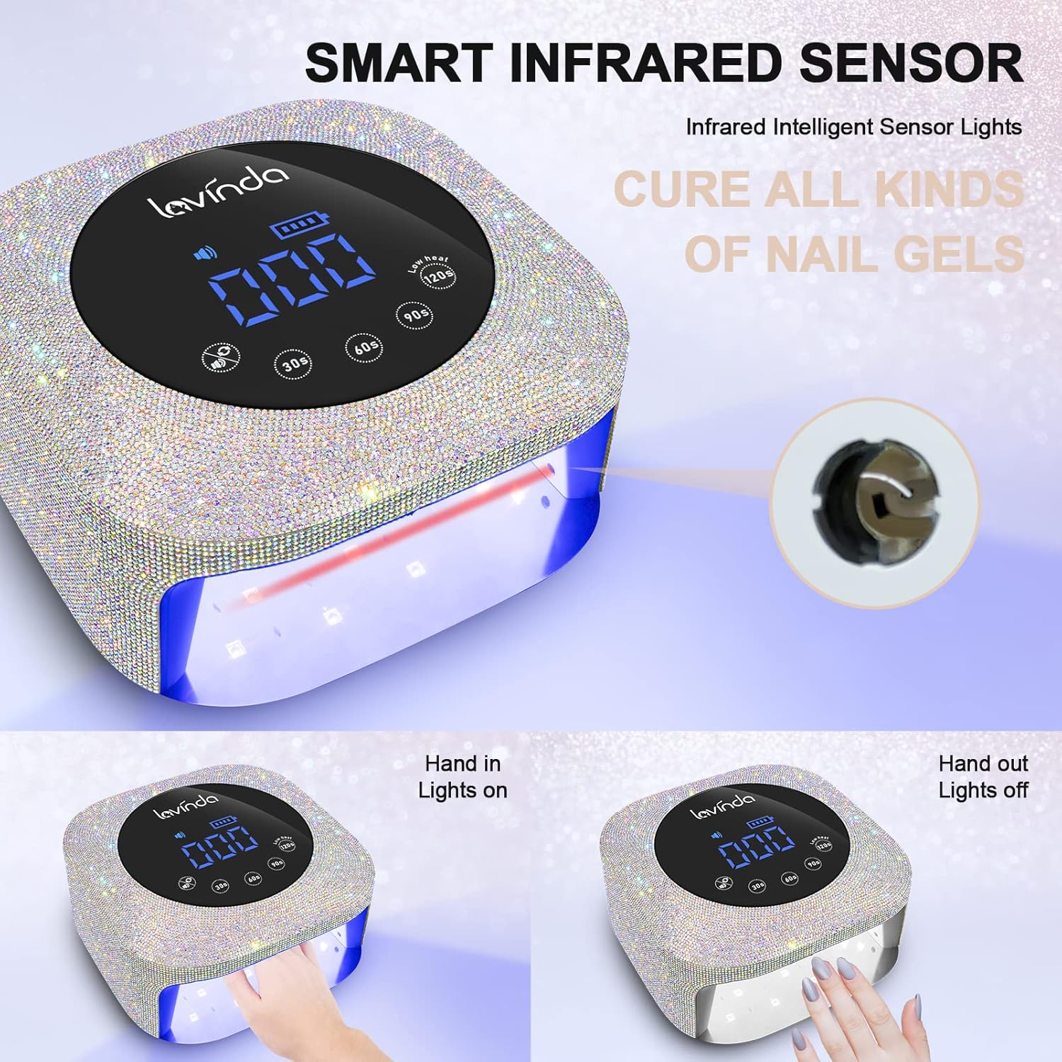 Lavinda Diamond UV LED Nail Lamp & Professional Rechargeable Nail Drill Machine, Manicure Pedicure Tool, Crystal Diamond