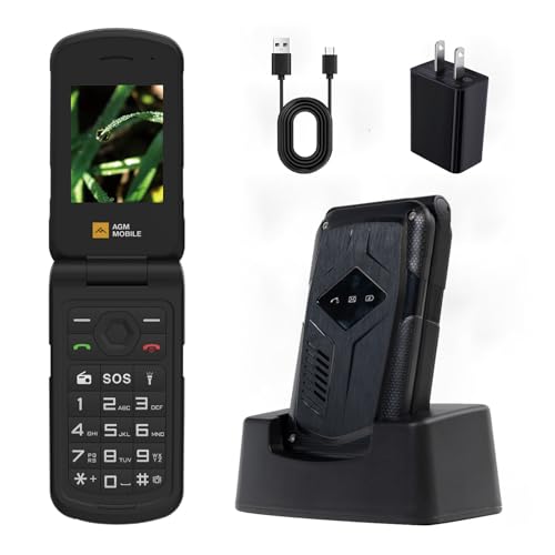 AGM M10 Flip Phone, 4G LTE Unlocked - T-Mobile Compatible, Dual SIM, IP68 Waterproof/Drop-Proof, Large Buttons & Font, 98dB Speaker, Quick Essentials, Basic Cell Phone for Outdoors
