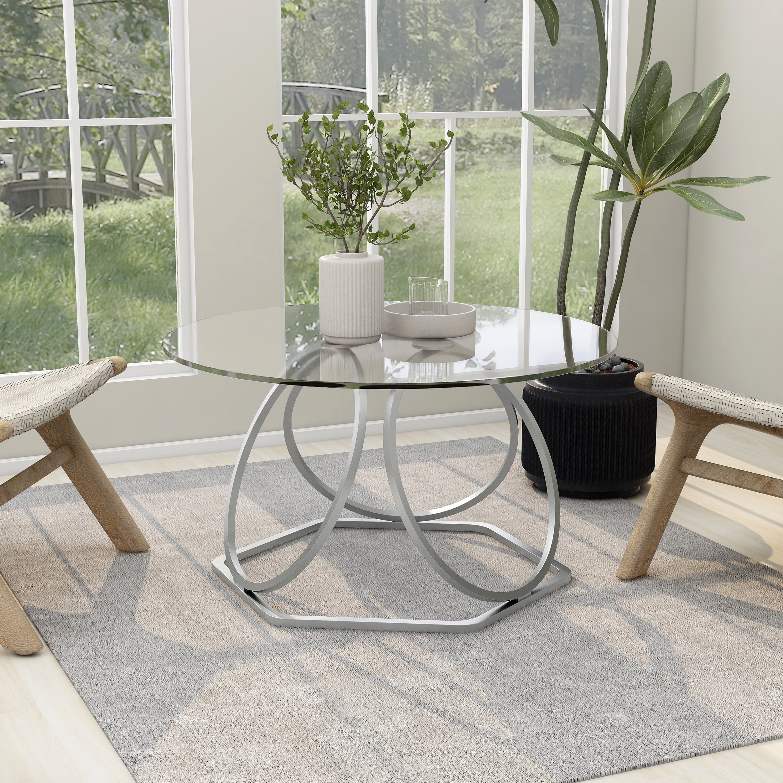 Alazyhome Round with Ring-Shaped Frames,Chrome Finish Coffee Table