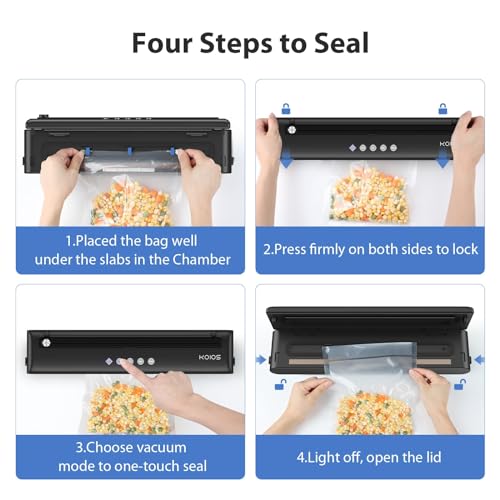 KOIOS Vacuum Sealer Machine, Automatic Food Sealer with Cutter, Dry & Moist Modes, Compact Design Powerful Suction Air Sealing System with 10 Sealing Bags & Air Suction Hose