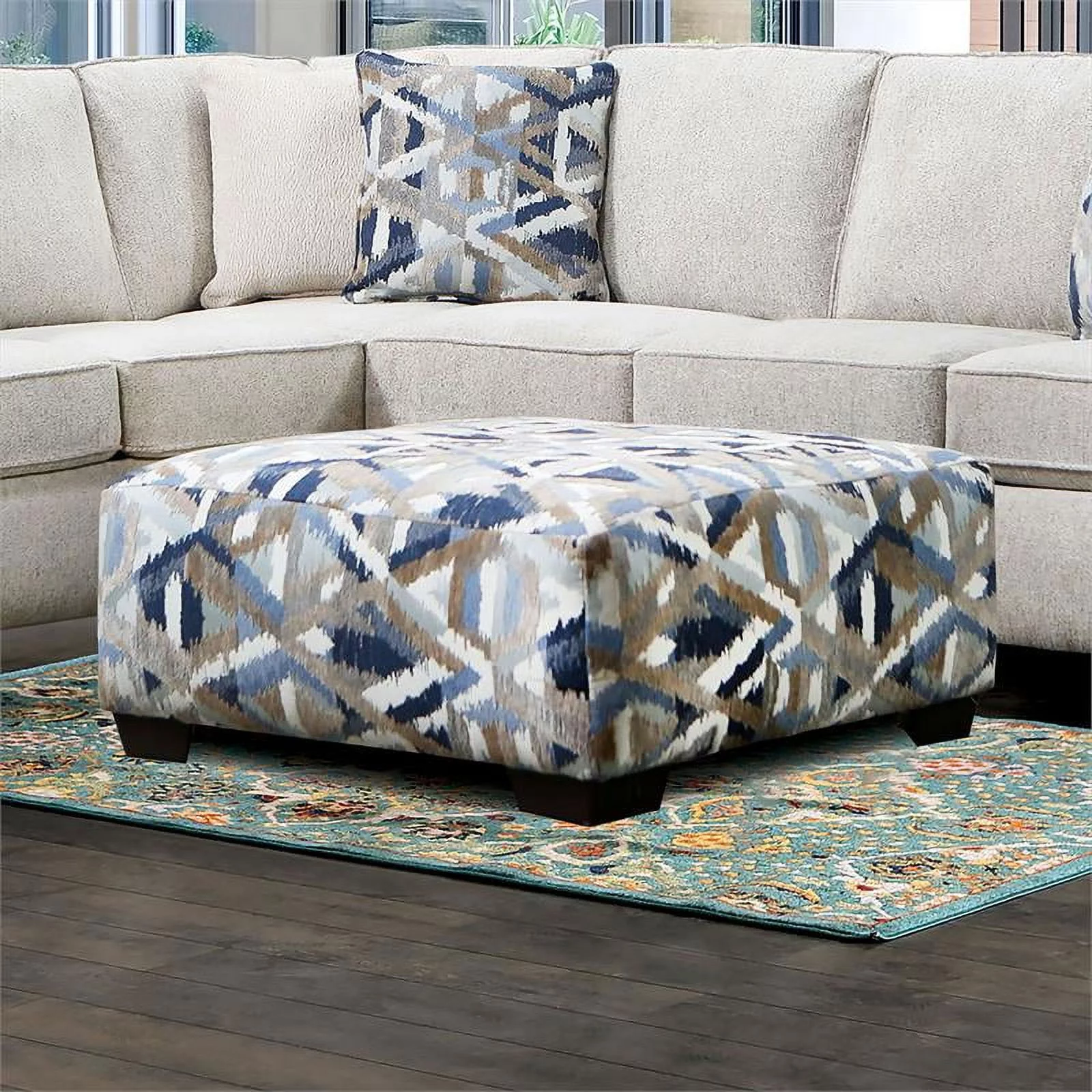 Furniture of America Yahse Chenille Upholstered Ottoman in Multi-Color